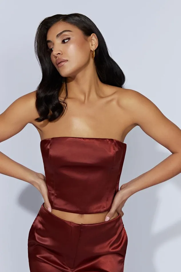 Women Meshki Tops Monique Satin Tube Top 8211 Cherry Chocolate