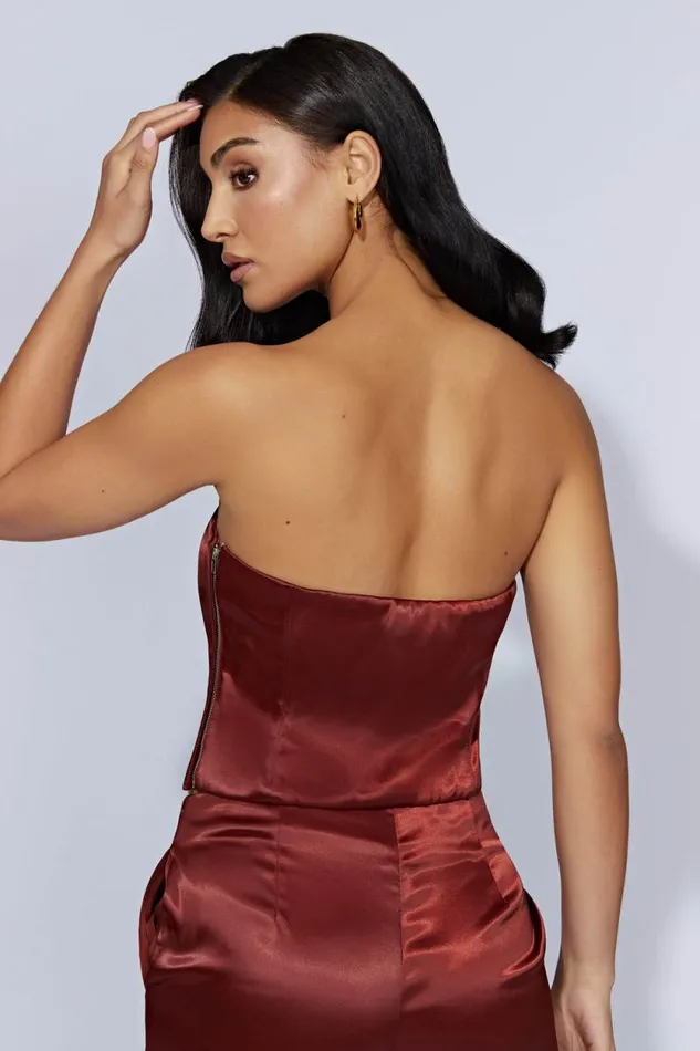 Women Meshki Tops Monique Satin Tube Top 8211 Cherry Chocolate
