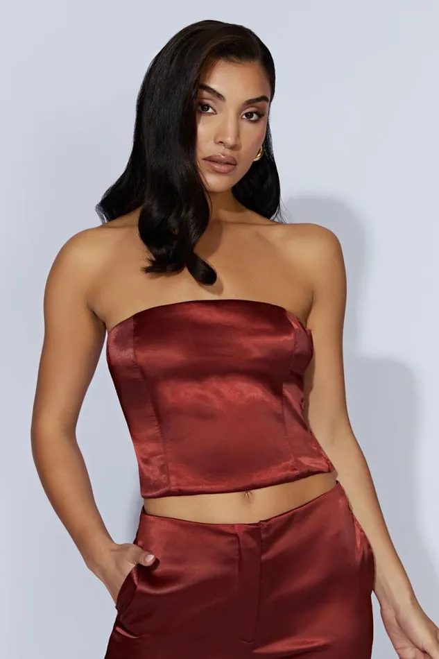 Women Meshki Tops Monique Satin Tube Top 8211 Cherry Chocolate