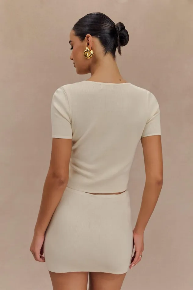 Women Meshki Tops Monroe Embroidered Knit Top 8211 Cream And Ivory