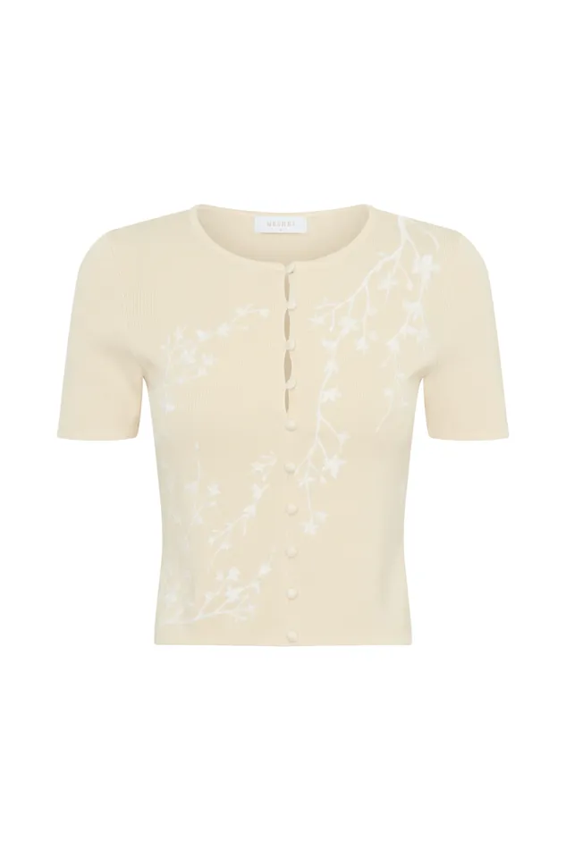 Women Meshki Tops Monroe Embroidered Knit Top 8211 Cream And Ivory