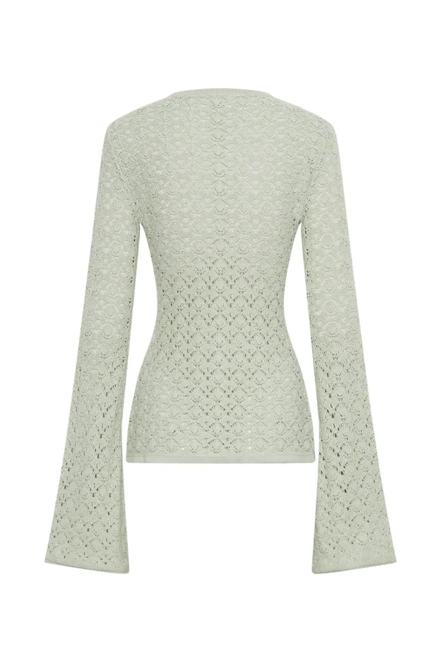 Women Meshki Tops Murphy Long Sleeve Knit Shell Button Cardigan 8211 Pastel Green