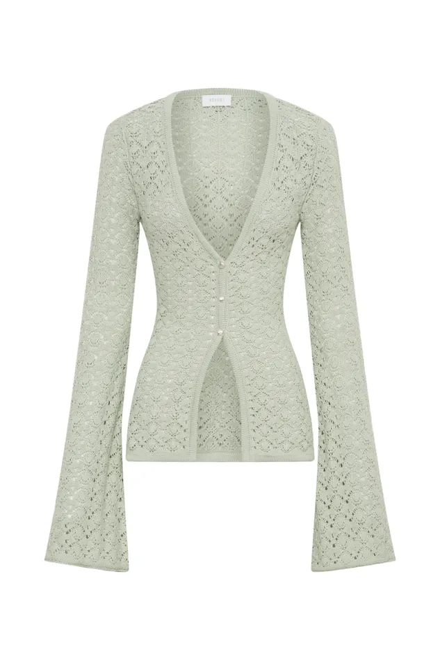 Women Meshki Tops Murphy Long Sleeve Knit Shell Button Cardigan 8211 Pastel Green