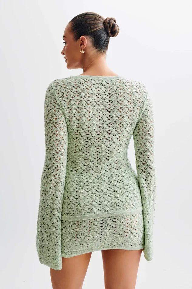 Women Meshki Tops Murphy Long Sleeve Knit Shell Button Cardigan 8211 Pastel Green