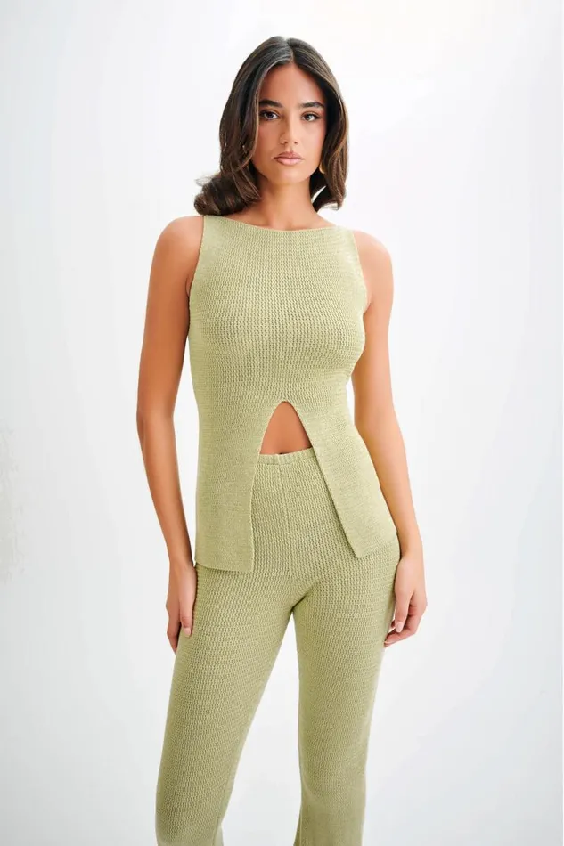 Women Meshki Tops Ridley Knit Tank Top With Split 8211 Pastel Green