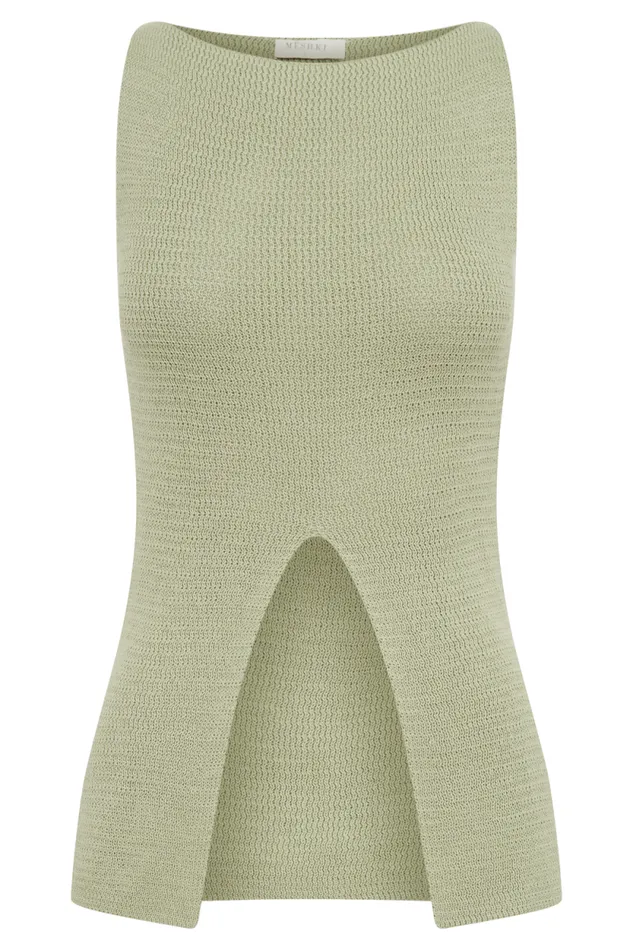 Women Meshki Tops Ridley Knit Tank Top With Split 8211 Pastel Green