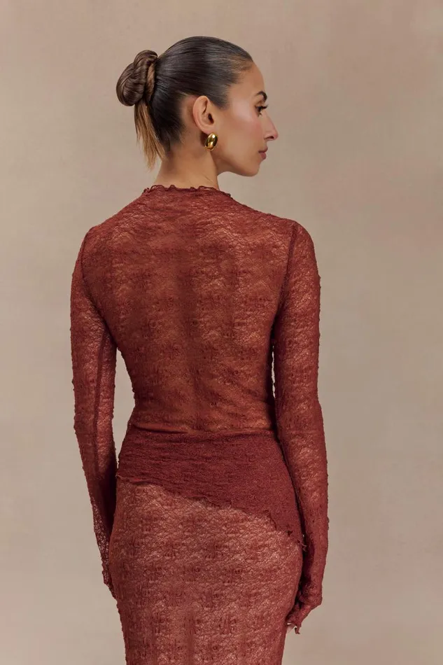 Women Meshki Tops Riley Sheer Lace Long Sleeve Top 8211 Chilli