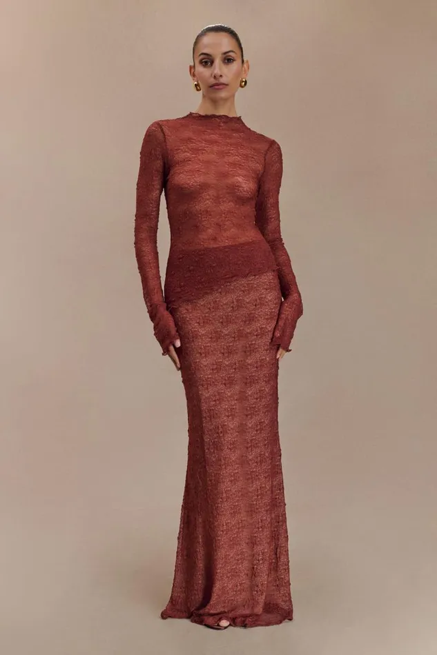 Women Meshki Tops Riley Sheer Lace Long Sleeve Top 8211 Chilli