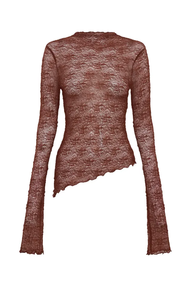 Women Meshki Tops Riley Sheer Lace Long Sleeve Top 8211 Chilli