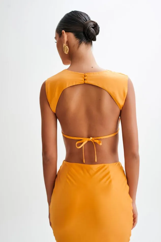 Women Meshki Tops Viviana Satin Sleeveless Crop Top 8211 Tangerine