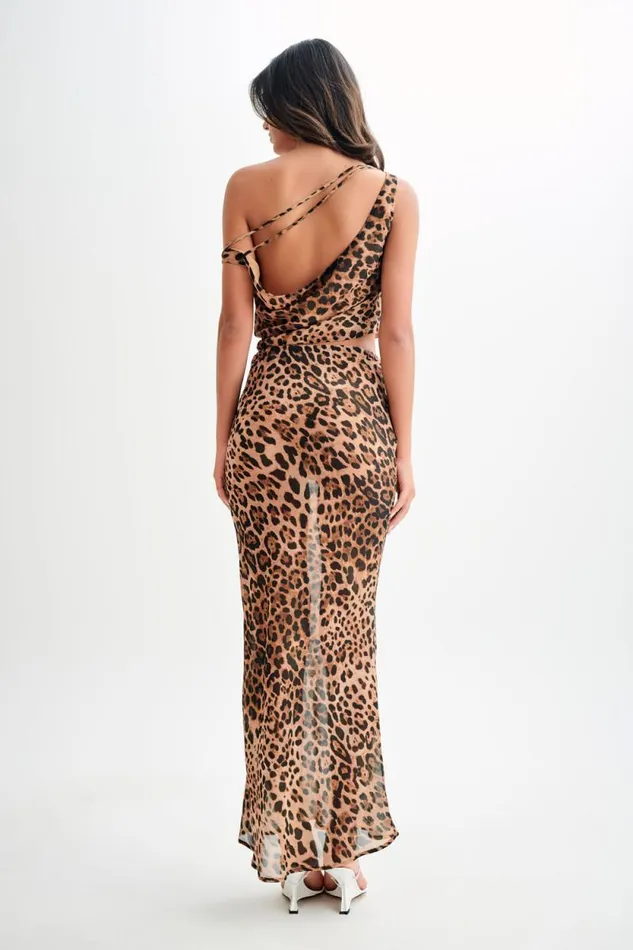 Women Meshki Tops Yvonne Chiffon Off Shoulder Top 8211 Leopard Print
