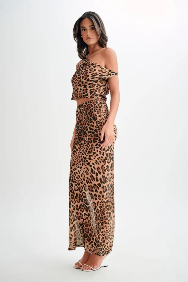 Women Meshki Tops Yvonne Chiffon Off Shoulder Top 8211 Leopard Print