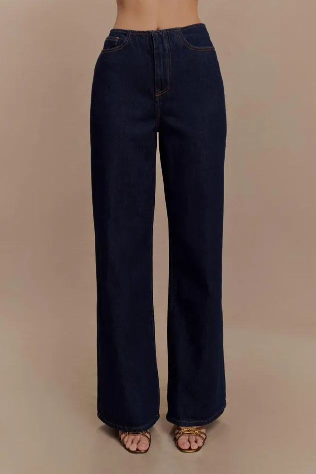 Women Meshki Two Piece Sets Caitlin Mid Rise Denim Flare Jeans 8211 Indigo Blue