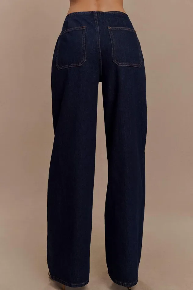 Women Meshki Two Piece Sets Caitlin Mid Rise Denim Flare Jeans 8211 Indigo Blue