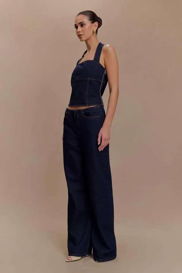 Women Meshki Two Piece Sets Caitlin Mid Rise Denim Flare Jeans 8211 Indigo Blue