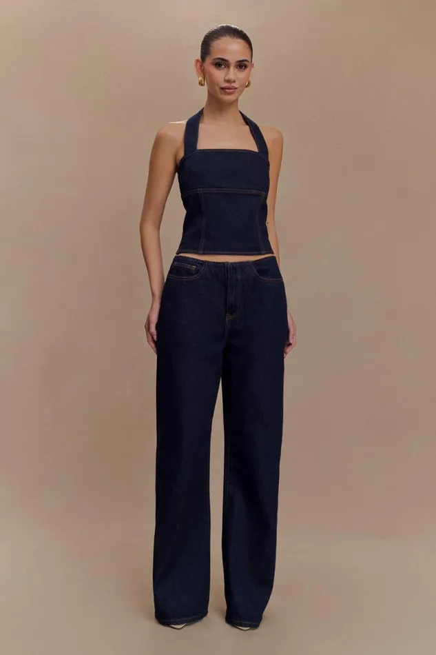 Women Meshki Two Piece Sets Caitlin Mid Rise Denim Flare Jeans 8211 Indigo Blue