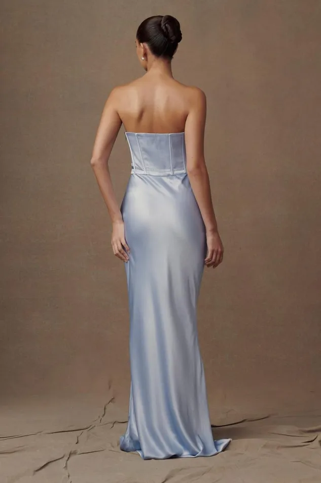 Women Meshki Two Piece Sets Harlow Satin Strapless Maxi Dress 8211 Cornflower Blue