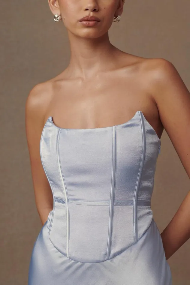 Women Meshki Two Piece Sets Harlow Satin Strapless Maxi Dress 8211 Cornflower Blue