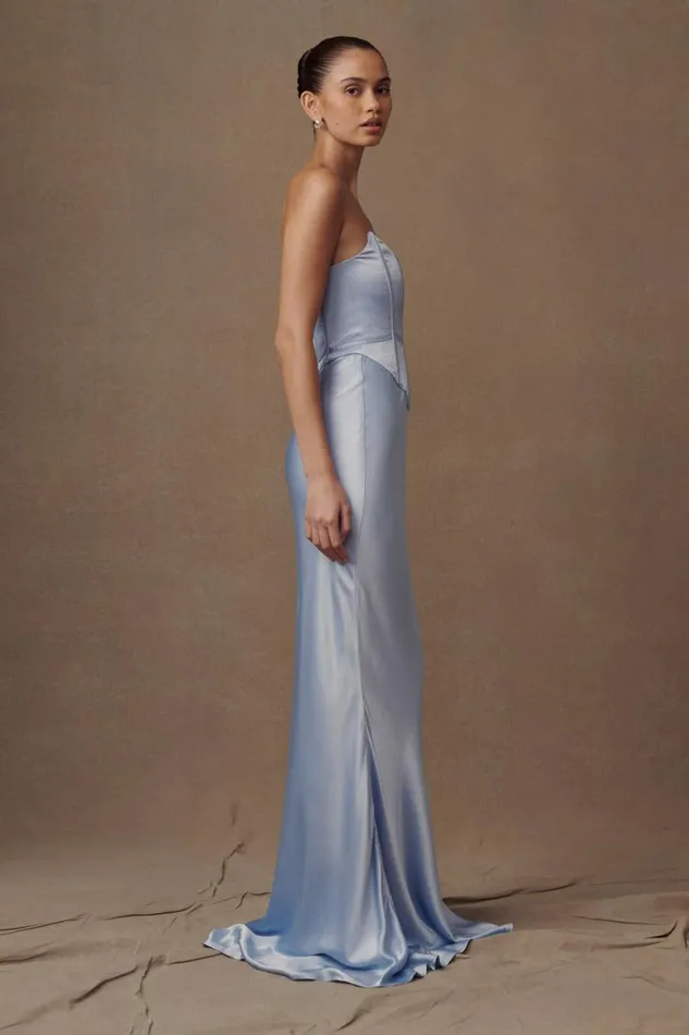 Women Meshki Two Piece Sets Harlow Satin Strapless Maxi Dress 8211 Cornflower Blue
