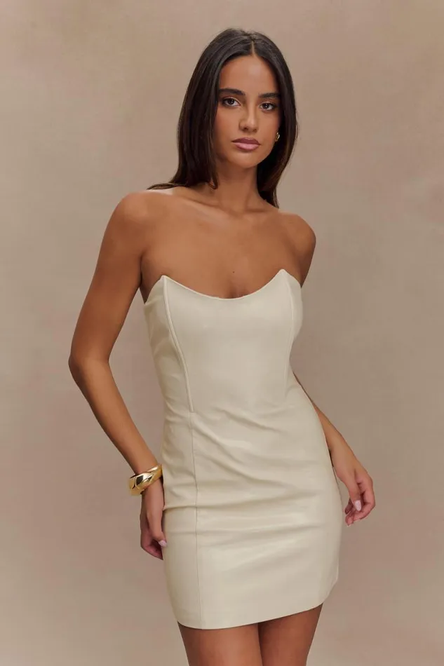 Women Meshki Two Piece Sets Sophie Faux Leather Strapless Mini Dress 8211 Bone