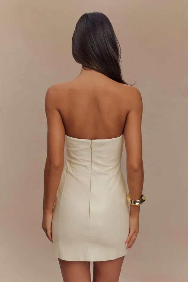 Women Meshki Two Piece Sets Sophie Faux Leather Strapless Mini Dress 8211 Bone