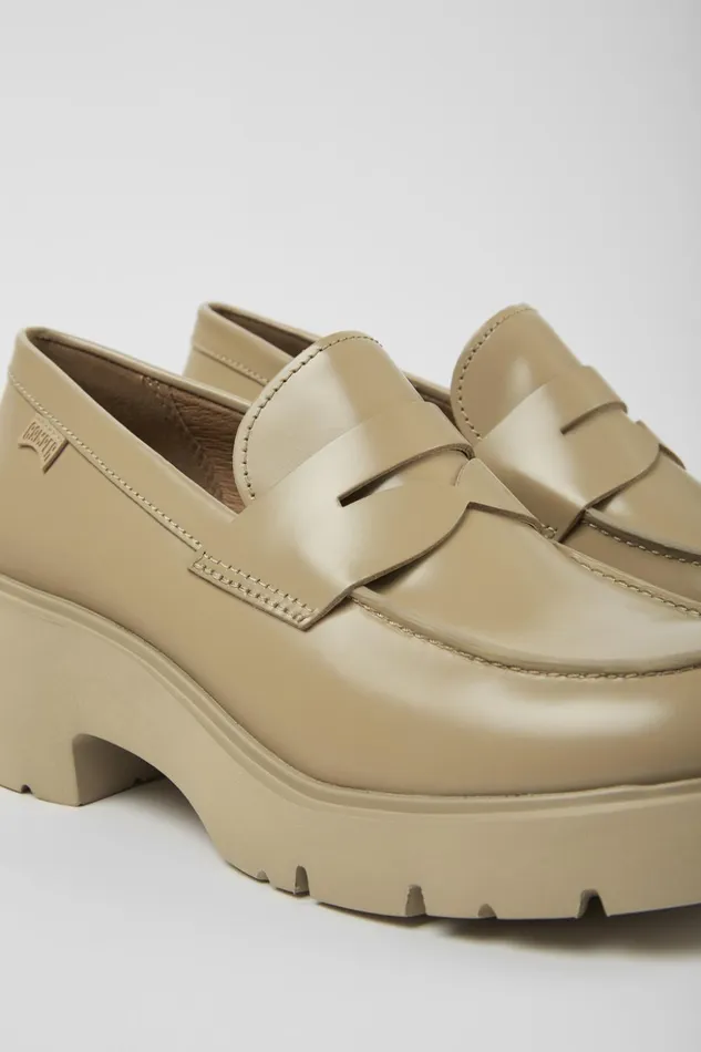 Women Milah Beige Leather Loafers Camper Formal Shoes