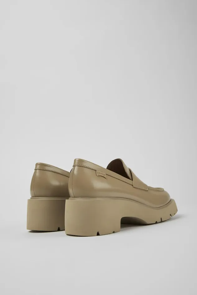 Women Milah Beige Leather Loafers Camper Formal Shoes Women Milah Beige Leather Loafers Camper Formal Shoes