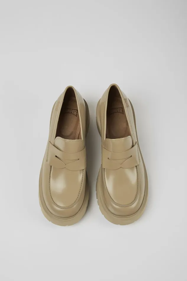 Women Milah Beige Leather Loafers Camper Formal Shoes Women Milah Beige Leather Loafers Camper Formal Shoes