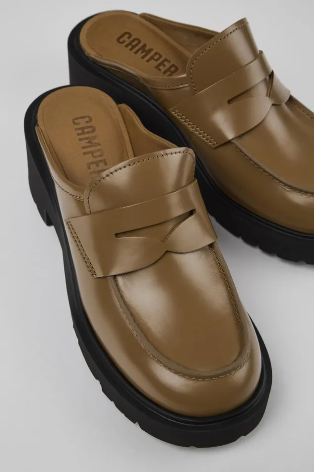 Women Milah Brown Leather Clog Camper Casual Shoes