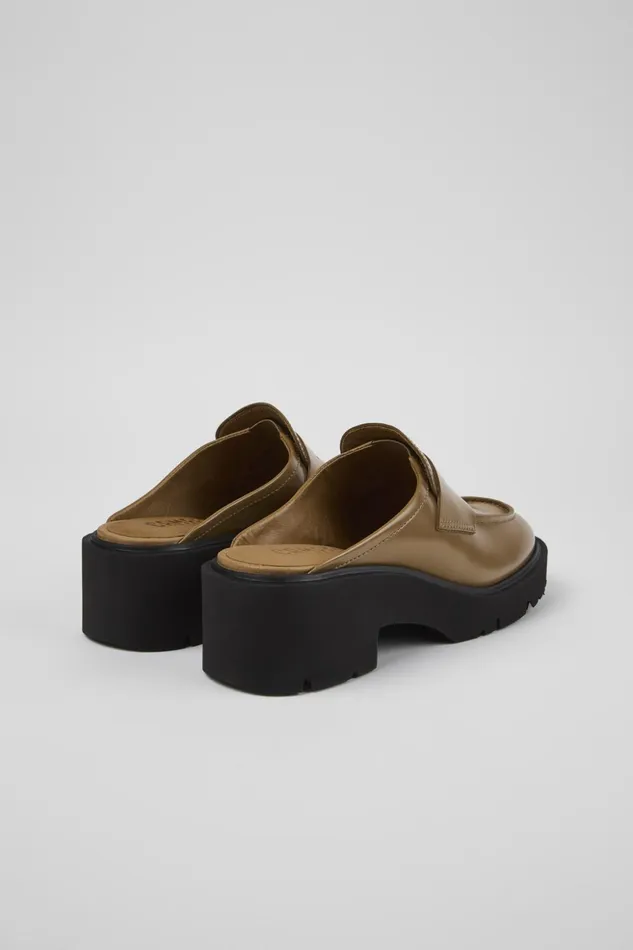 Women Milah Brown Leather Clog Camper Casual Shoes