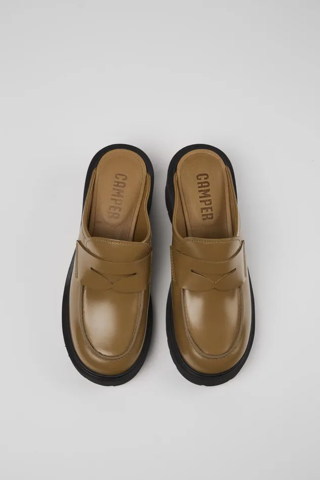 Women Milah Brown Leather Clog Camper Casual Shoes