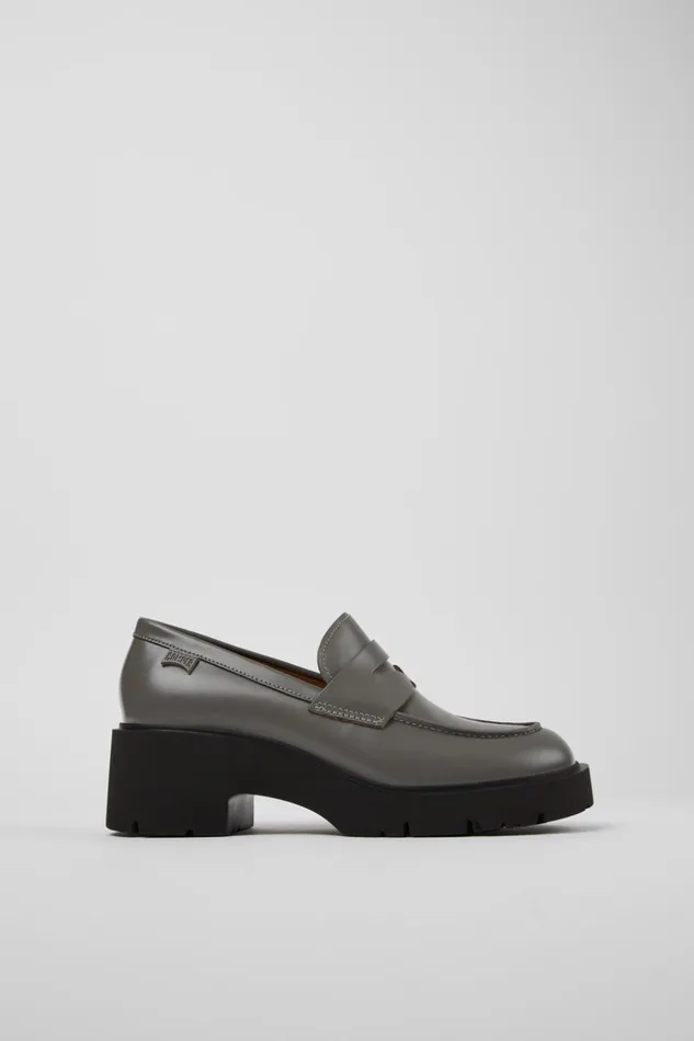 Women Milah Gray Leather Loafers Camper Formal Shoes Women Milah Gray Leather Loafers Camper Formal Shoes