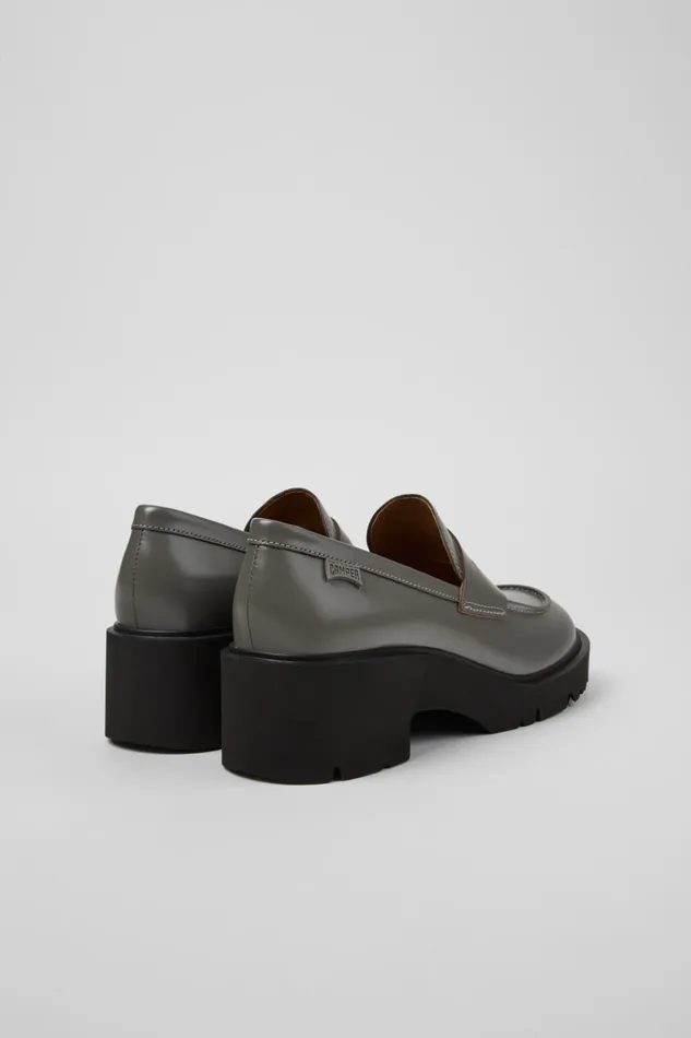 Women Milah Gray Leather Loafers Camper Formal Shoes Women Milah Gray Leather Loafers Camper Formal Shoes