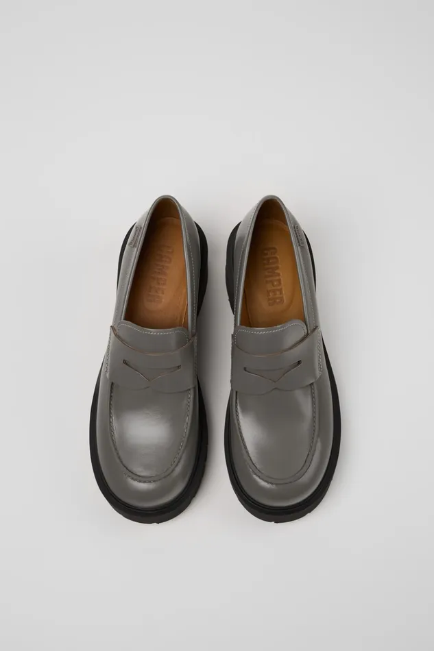 Women Milah Gray Leather Loafers Camper Formal Shoes Women Milah Gray Leather Loafers Camper Formal Shoes