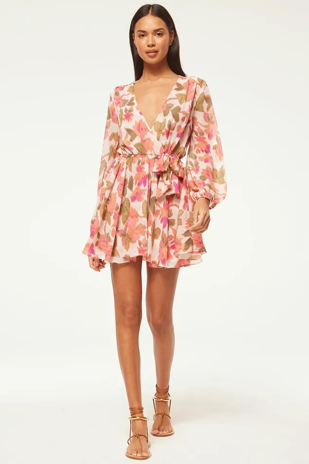 Women MISA Los Angeles Dresses CARIA DRESS Sonoran Flora Chiffon