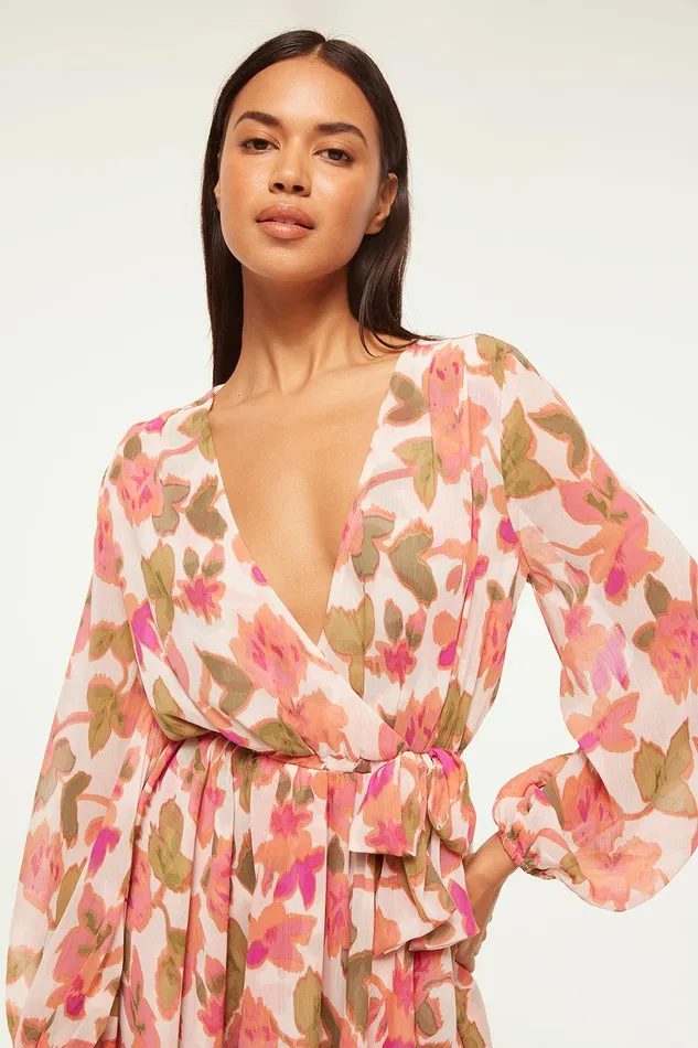 Women MISA Los Angeles Dresses CARIA DRESS Sonoran Flora Chiffon