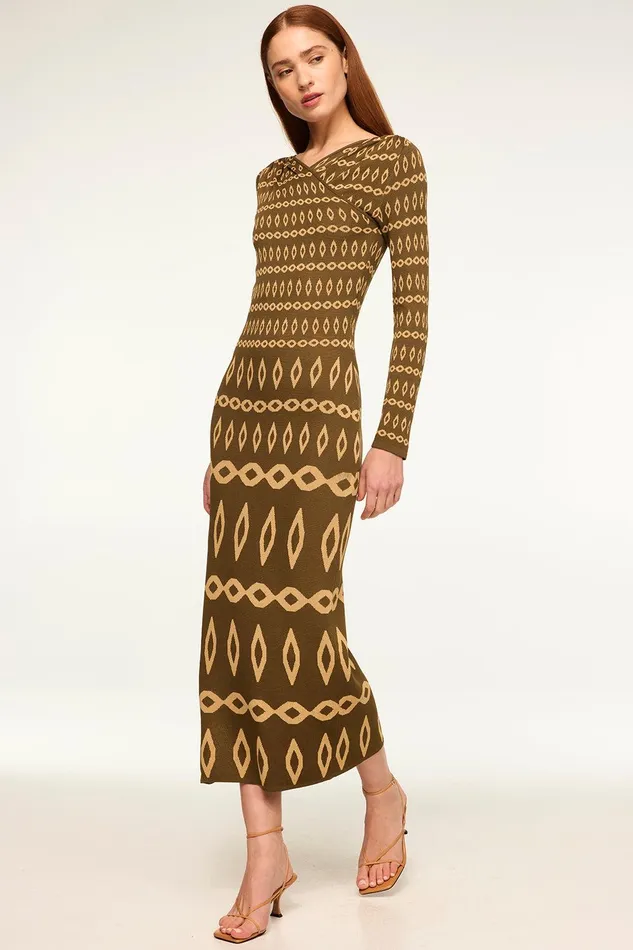 Women MISA Los Angeles Dresses LAINEY DRESS Olive Geo Stripe