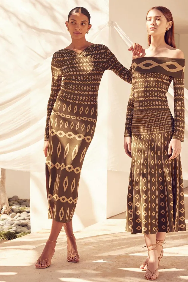 Women MISA Los Angeles Dresses LAINEY DRESS Olive Geo Stripe
