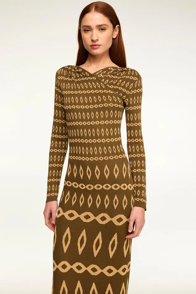 Women MISA Los Angeles Dresses LAINEY DRESS Olive Geo Stripe