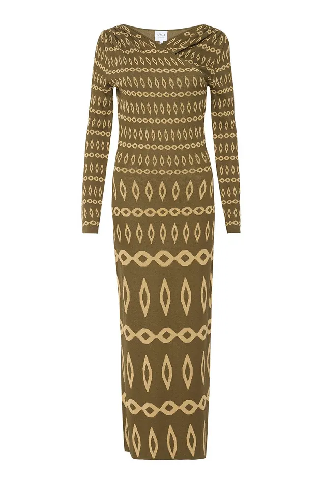 Women MISA Los Angeles Dresses LAINEY DRESS Olive Geo Stripe