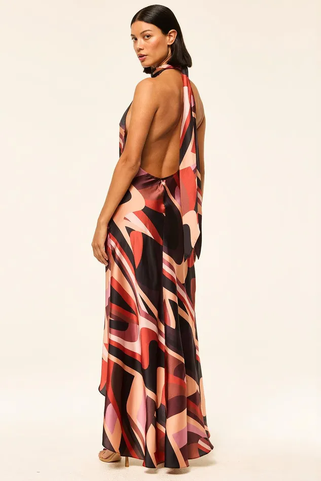 Women MISA Los Angeles Exclusives FIORE DRESS Canyon Stripe Satin