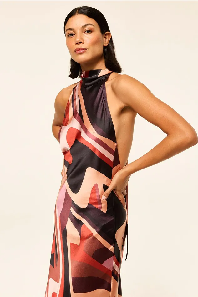 Women MISA Los Angeles Exclusives FIORE DRESS Canyon Stripe Satin