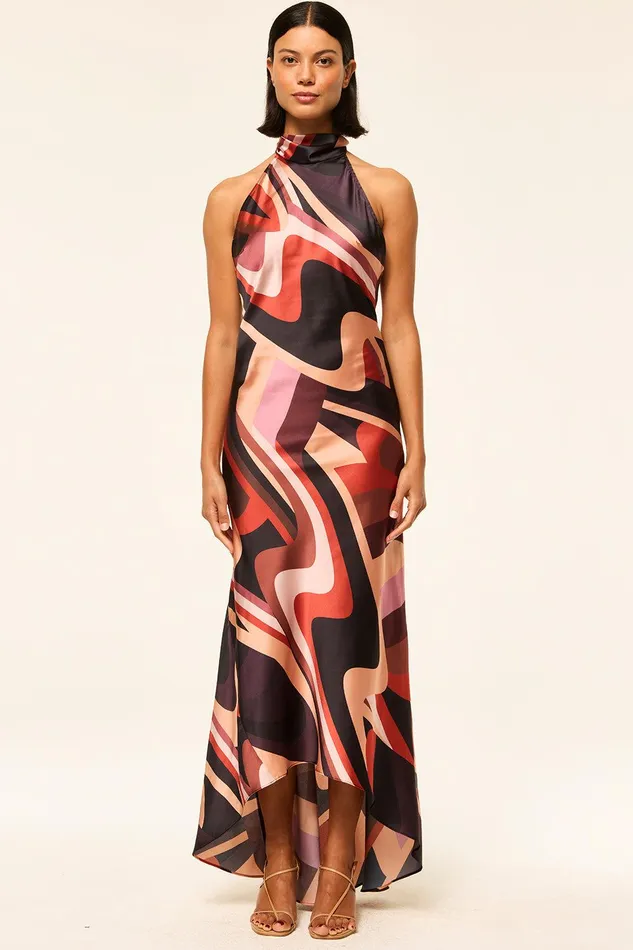 Women MISA Los Angeles Exclusives FIORE DRESS Canyon Stripe Satin