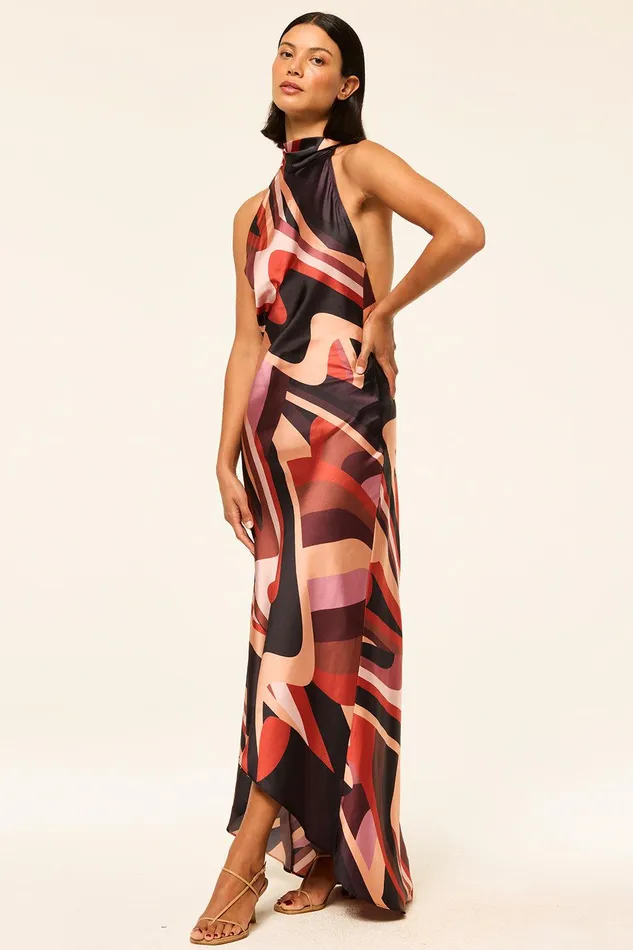 Women MISA Los Angeles Exclusives FIORE DRESS Canyon Stripe Satin