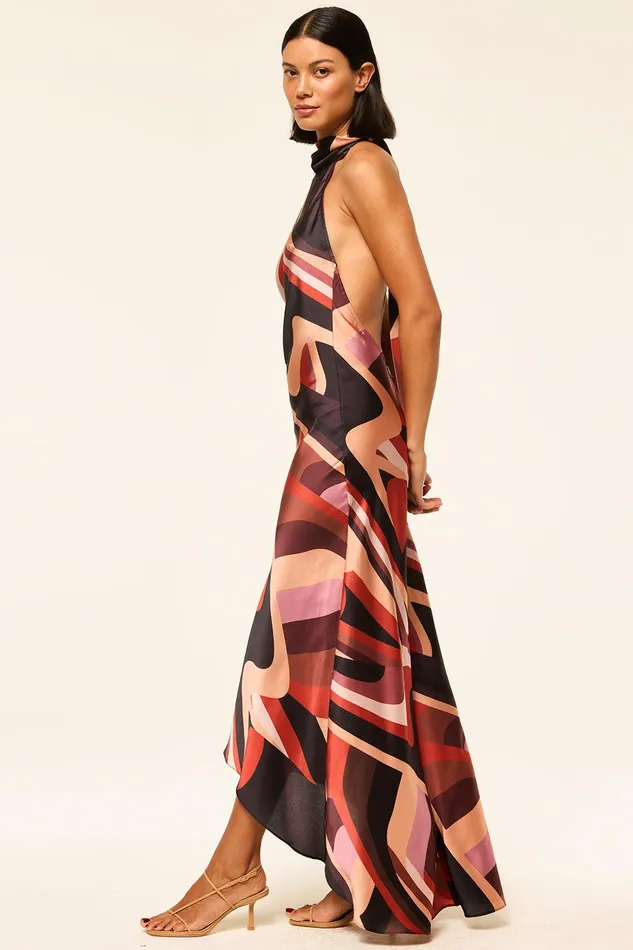 Women MISA Los Angeles Exclusives FIORE DRESS Canyon Stripe Satin