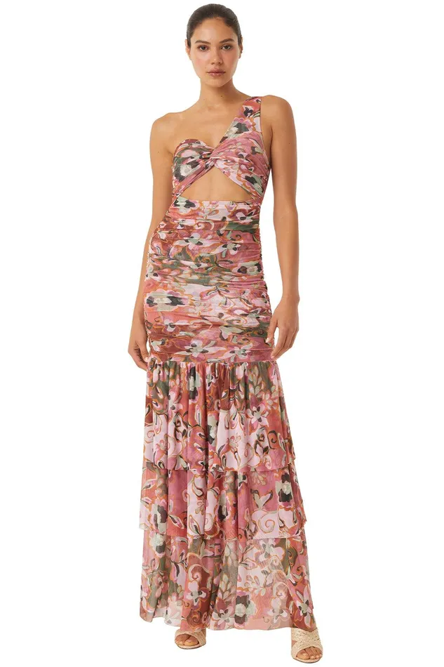 Women MISA Los Angeles Jersey and Mesh ALETHEA DRESS Resort Batik Mesh