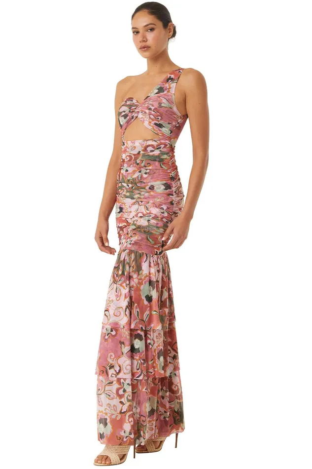 Women MISA Los Angeles Jersey and Mesh ALETHEA DRESS Resort Batik Mesh