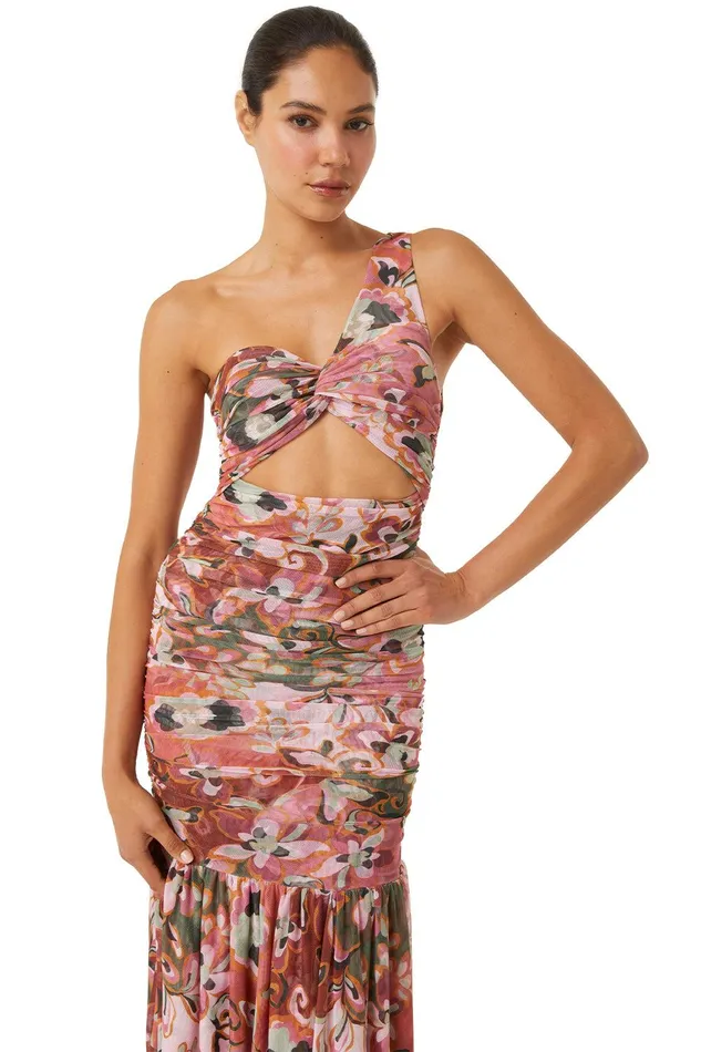 Women MISA Los Angeles Jersey and Mesh ALETHEA DRESS Resort Batik Mesh