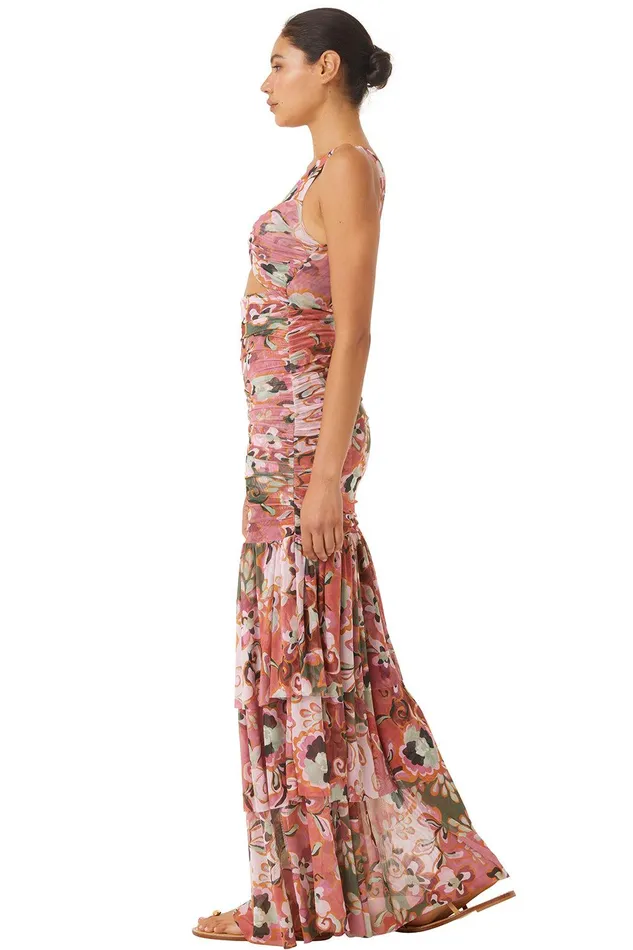 Women MISA Los Angeles Jersey and Mesh ALETHEA DRESS Resort Batik Mesh