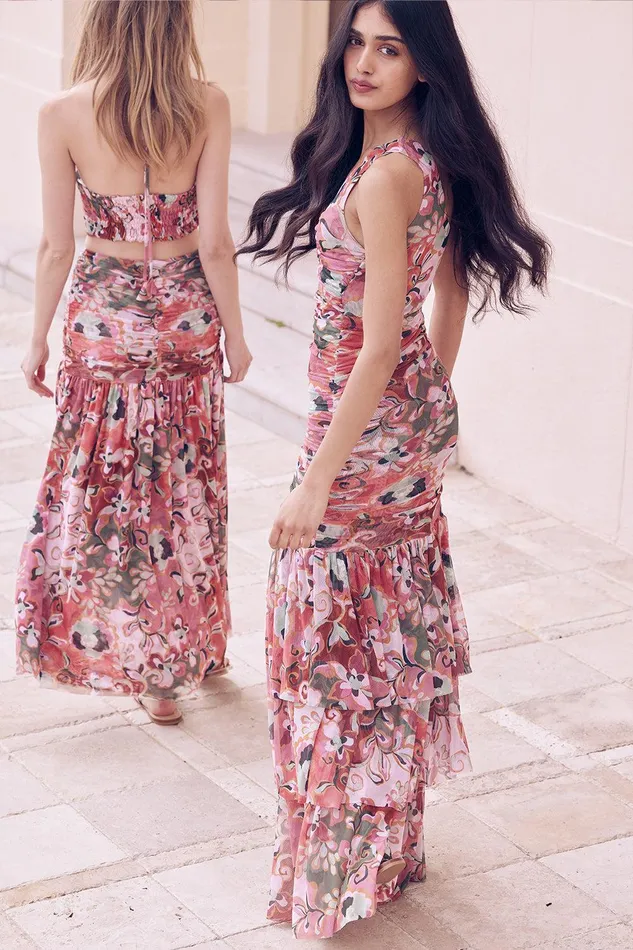 Women MISA Los Angeles Jersey and Mesh ALETHEA DRESS Resort Batik Mesh